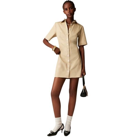 J.Crew Short Sleeve Mini shirtdress in Tailored Twill Khaki CD367 size 00 - Picture 1 of 7